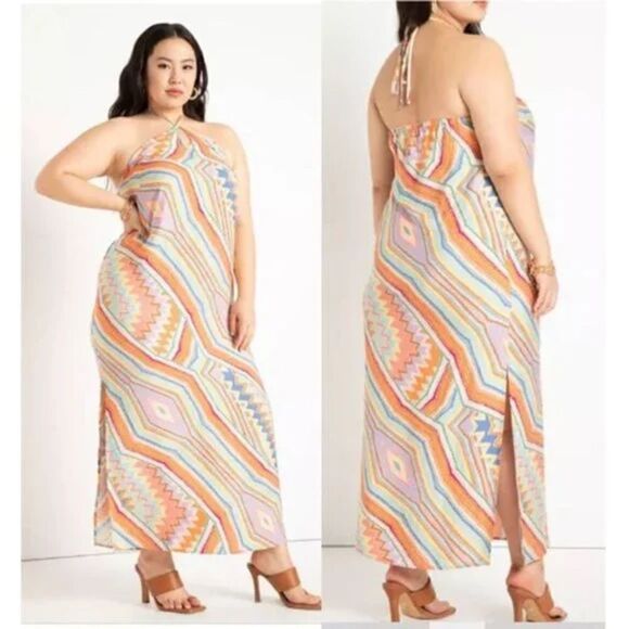 Eloquii Multi-colored Aztec Print Halter Dress Long Women's Size 20 - Picture 6 of 6